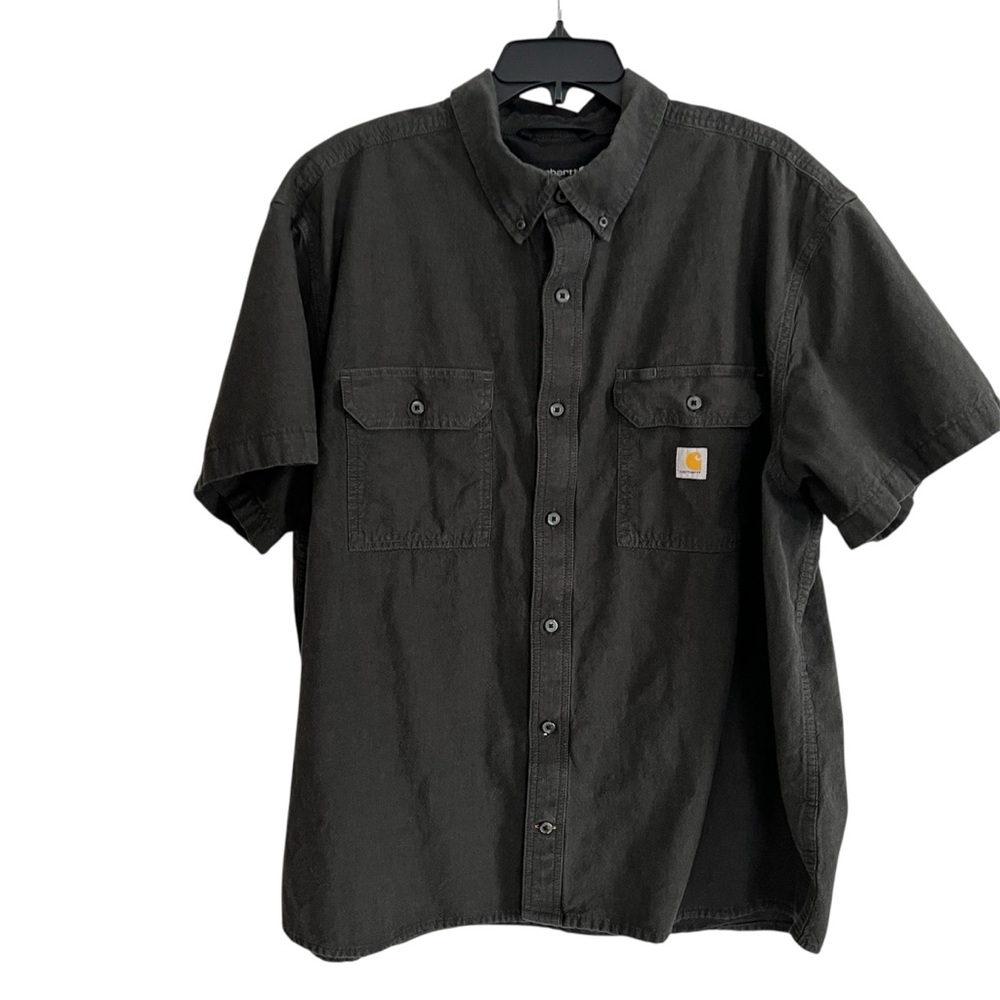 Carhartt Men's Charcoal Button Down Loose Fit Work Shirt 2XL